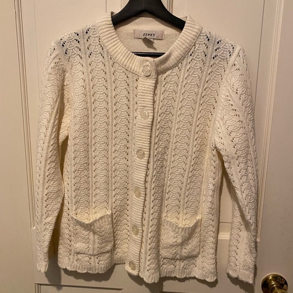 Jenny Sweaters - Vintage Jenny Acrylic Knit Cream Cardigan PETITE LARGE